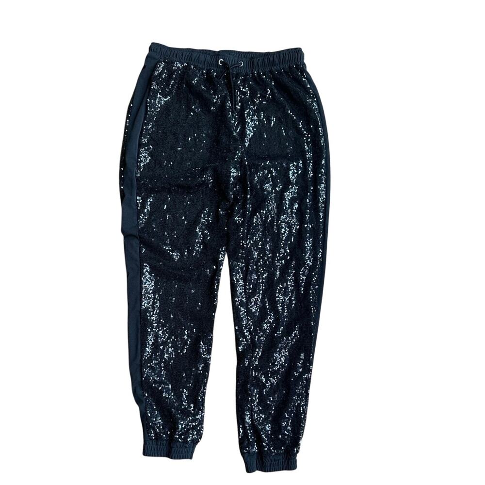 Black Sequin 2XL Joggers Drawstring Elastic Stretch Waist Cuffed Ankle Pant